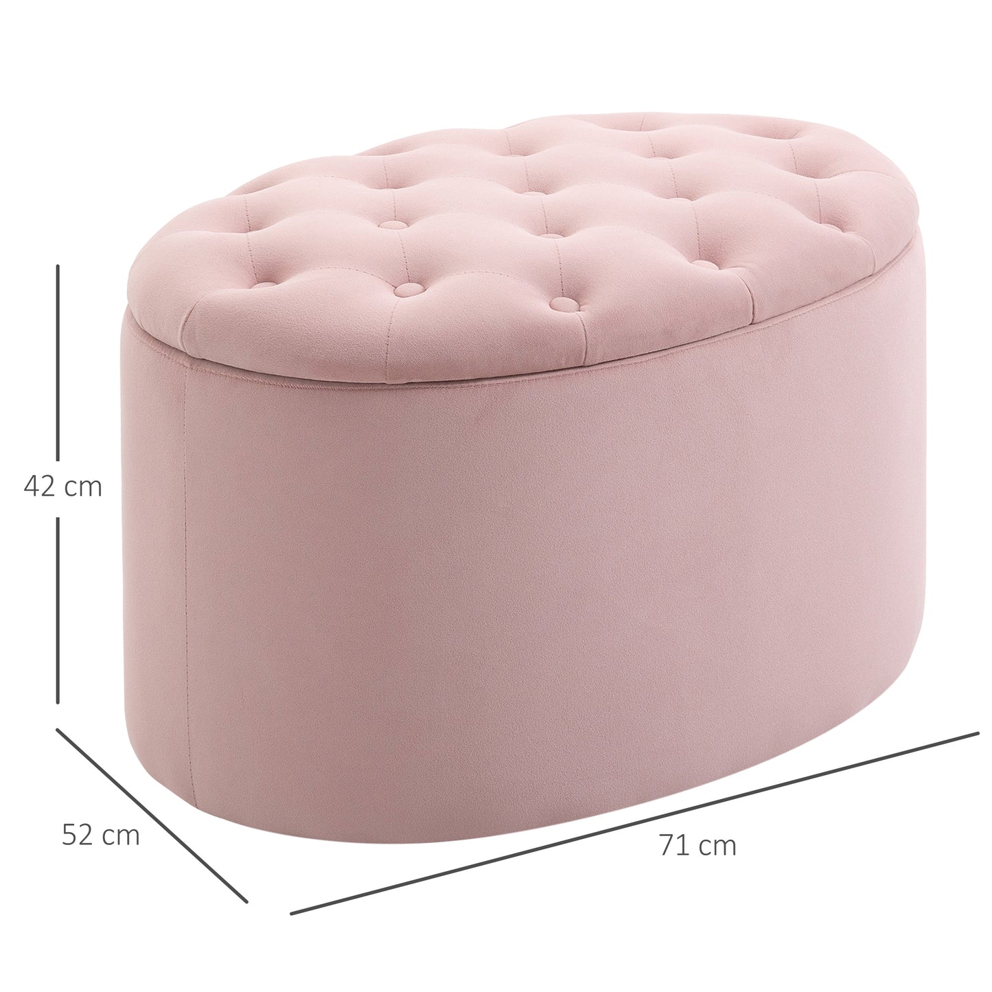 HOMCOM Sitzbank mit Stauraum Polsterbank mit Samtoptik، Sitztruhe Ovale Form، Truhenbank für Wohnzimmer Schlafzimmer Flur 71 × 52 × 42 سم، روزا