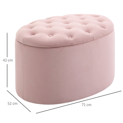 HOMCOM Sitzbank mit Stauraum Polsterbank mit Samtoptik، Sitztruhe Ovale Form، Truhenbank für Wohnzimmer Schlafzimmer Flur 71 × 52 × 42 سم، روزا