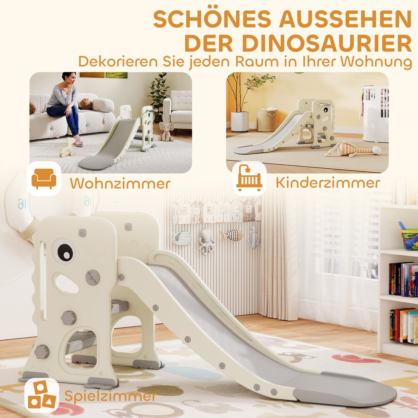 AIYAPLAY 3-in-1-Kinderrutsche mit Klettergerüst, Basketballkorb Ball, faltbare Indoor-Kleinkindrutsche für Kinder 2–5 Jahren