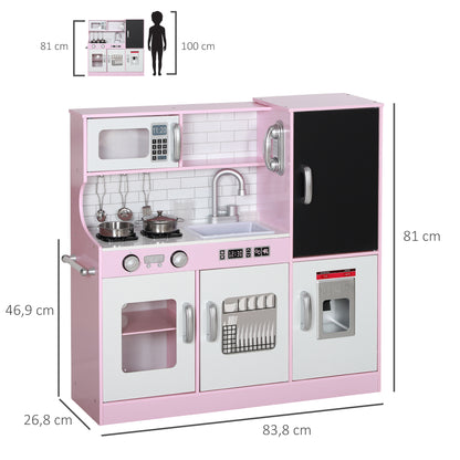 AIYAPLAY Spielküchen-Set mit Töpfen, Tafel, Telefon, Eismaschine, Herd, 83,8 x 26,8 x 81 cm, Pink