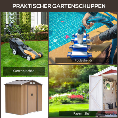 Outsunny Geräteschuppen mit Schiebetüren 2,13 x 1,30 x 1,85cm Metall Gelb