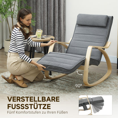 HOMCOM Schaukelstuhl mit Massage-Funktion, Lendenheizung, 3 Modi, Stoffbezug, Grau
