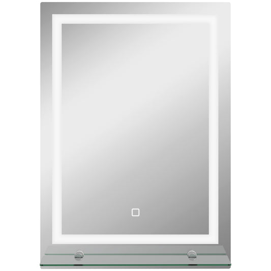 kleankin LED-Badspiegel, dimmbar, Anti-Beschlag, Touch-Schalter, Ablage, 50 x 70 cm, Silber