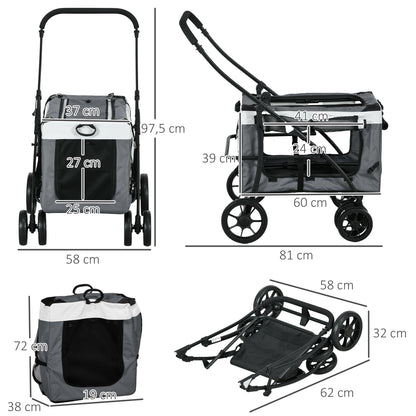 PawHut Hundbuggy Haustierbuggy bis 10kg klappbar abnehmbarer Korb 81 x 58 x 97,5 cm Schwarz + Grau + Weiß