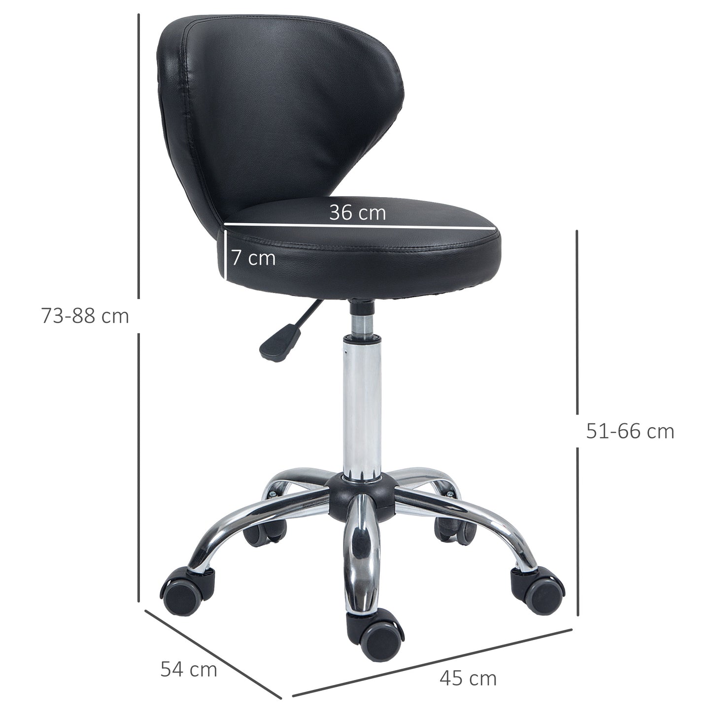 HOMCOM Salonhocker in Lederoptik, höhenverstellbar, bis 120 kg, Stahlgestell, Schwarz