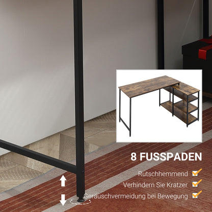 HOMCOM Eckschreibtisch Winkelschreibtisch PC-Tisch Computertisch Bürotisch Regal Schublade L-Form Spanplatte Metall Rustikales Braun 135 x 90 x 79 cm