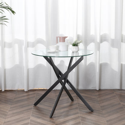 HOMCOM Moderner Glas-Esstisch, 80 cm Durchmesser, Küchentisch mit gehärteter Glasplatte und Metallbeinen, für 4 Personen