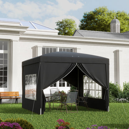 Outsunny 3 x 3 m Pavillon mit 4 Seitenwänden, Fenster, Festzelt mit UV-Schutz, Gartenzelt inkl. Tragetasche, Stahl, Schwarz