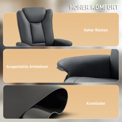 HOMCOM Relaxsessel mit Liegefunktion, drehbar, bis 150 kg, Kunstlederbezug, Stahlrahmen, Dunkelgrau