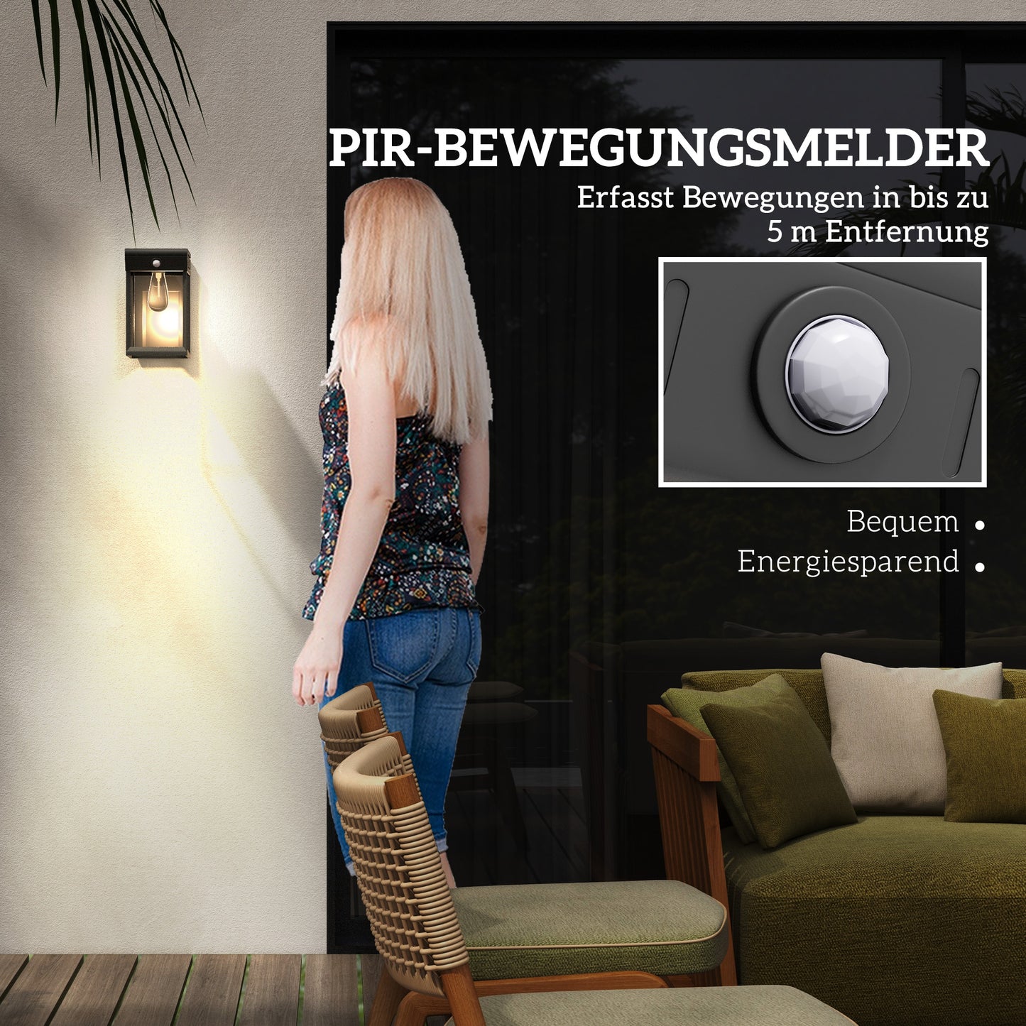 Outsunny Garten-Solarlicht Außenleuchte Solarlampe, wetterbeständig, Bewegungssensor, 14 cm x 24 cm x 24 cm, Schwarz