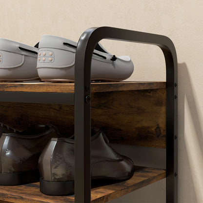 HOMCOM Schuhregal 4-stufig, offenes Design, Metallrahmen, verstellbare Füße, 70x30x65 cm, Braun/Schwarz