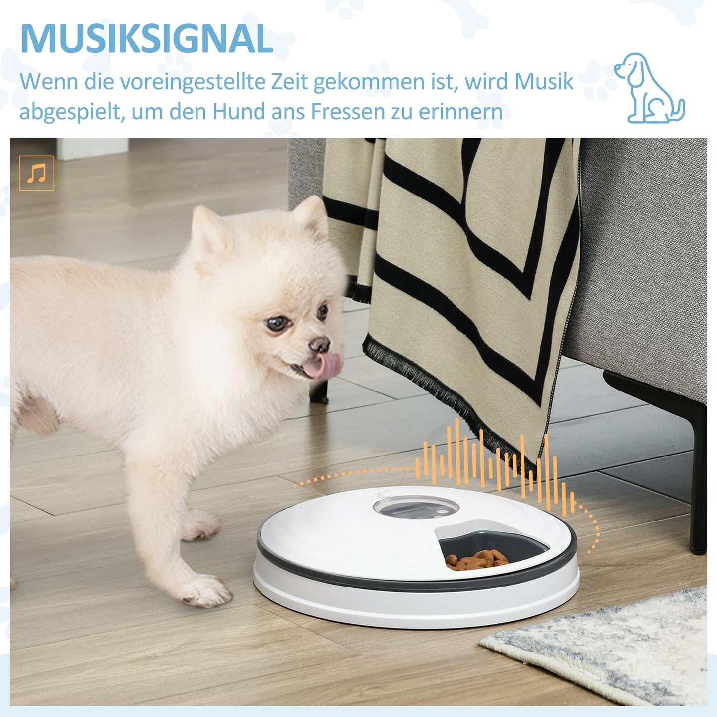 PawHut Futterautomat Katze Nassfutter Katzenfutter mit LED-Display, Programmierbarem Timer, 6 Futter-Fächer für je 70 g Trockenfutter 4 Mahlzeiten Automatischer Futterspender für Hunde Katzen