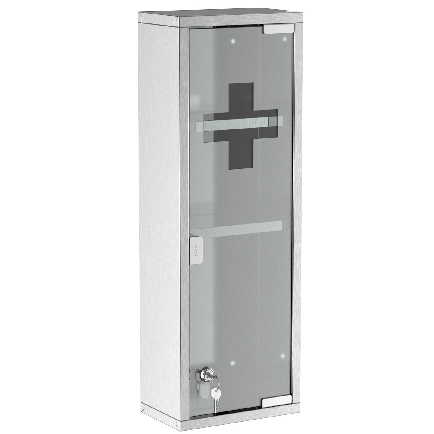 kleankin Medizinschrank aus Edelstahl und gehärtete Glastür Arzneischrank zur Medikamenten-Aufbewahrung, Abschließbar Medikamentenschrank mit 3 Fächern, Erste Hilfe Schrank, 20 x 12 x 58 cm, Silber