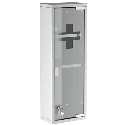 kleankin Medizinschrank aus Edelstahl und gehärtete Glastür Arzneischrank zur Medikamenten-Aufbewahrung, Abschließbar Medikamentenschrank mit 3 Fächern, Erste Hilfe Schrank, 20 x 12 x 58 cm, Silber