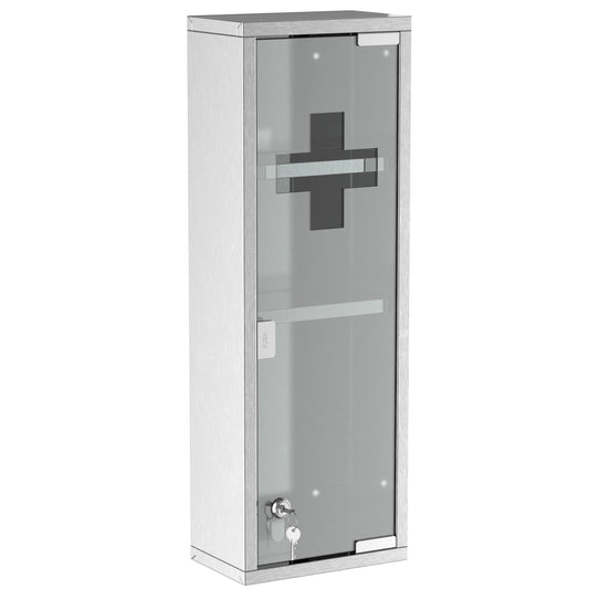 kleankin Medizinschrank aus Edelstahl und gehärtete Glastür Arzneischrank zur Medikamenten-Aufbewahrung, Abschließbar Medikamentenschrank mit 3 Fächern, Erste Hilfe Schrank, 20 x 12 x 58 cm, Silber