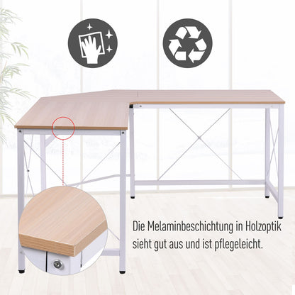 HOMCOM Computertisch Schreibtisch L-Form Arbeitstisch Bürotisch Eckschreibtisch Winkelschreibtisch MDF Natur 150 x 150 x 76 cm
