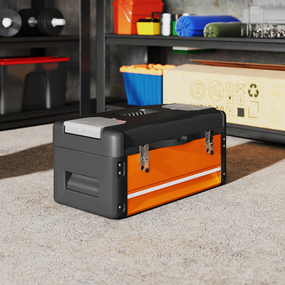 HOMCOM Werkzeugkiste leer, 49,7 x 25,3 x 23 cm Werkzeugkasten mit Schublade, Mini-Box Stahl Orange