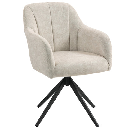 HOMCOM Drehbarer Akzentstuhl, Polsterstuhl mit Stoffbezug, Armlehnen, Stahlbeine, für Wohnzimmer, Schlafzimmer, Büro, Beige