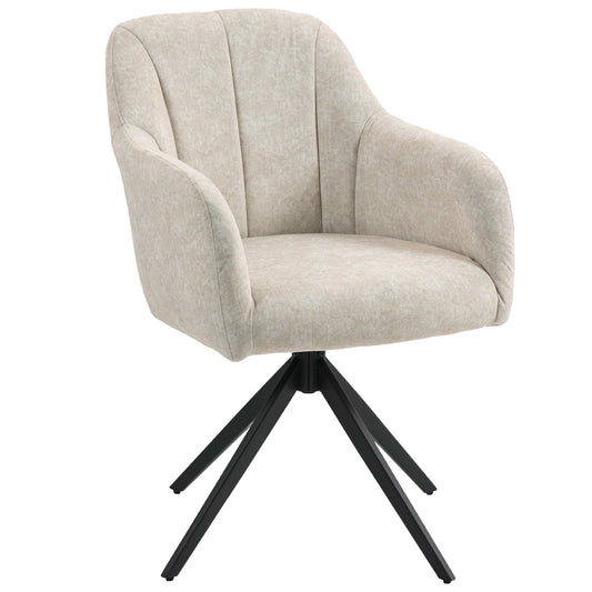 HOMCOM Drehbarer Akzentstuhl, Polsterstuhl mit Stoffbezug, Armlehnen, Stahlbeine, für Wohnzimmer, Schlafzimmer, Büro, Beige
