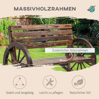Outsunny Gartenbank, Wagenrad-Design, für 2 Personen, Naturholz, dunkelbraun, 105,5 x 56 x 79cm