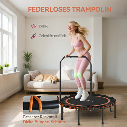 SPORTNOW Fitness-Trampolin mit verstellbarem Handlauf, Sport-Trampolin für drinnen und draußen, Stahl, Kunststoff, Orange