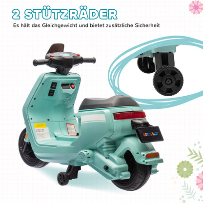 AIYAPLAY 6V Elektro-Motorrad für Kinder, mit Scheinwerfer und Musik, Vor- och Rückwärtsgang, Trainingsräder, 18-36 Monate, Grün