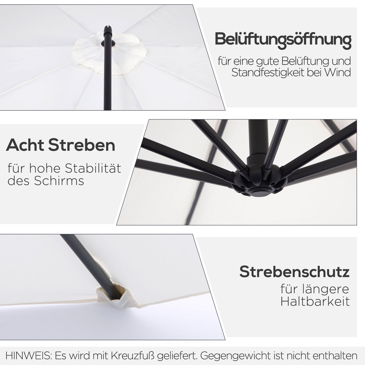 Outsunny Sonnenschirm mit Kurbel Wetterbeständig 3 m x 3 m x 2,5 m Stahl Polyester