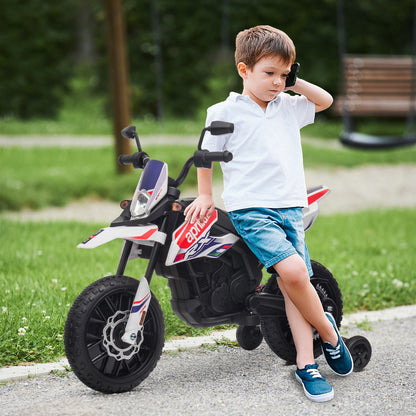 AIYAPLAY 12V Kinder-Motorrad mit Stützrädern, LED-Lichtern, Musik, USB, Elektro-Motorrad für Jungen und Mädchen, Weiß
