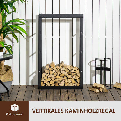 HOMCOM Kaminholzregal Metall 60 x 25 x 100 cm Brennholzregal Stapelhilfe Stahlrahmen bis 100kg Kaminholzunterstand Outdoor Holzregal Feuerholzregal für Garten Terrasse Außen Schwarz