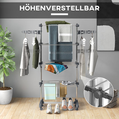 HOMCOM Wäschenständer Wäschetrockner 5 Ebenen، klappbar، نظام بنقرة واحدة، 142 سم × 55 سم × 1 72 سم، Grau + Silber