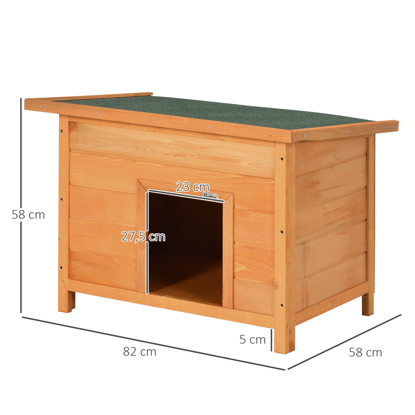 PawHut Hundehütte Outdoor, Hundehaus aus Holz mit Aufklappbares Asphaltdach, Wasserdichte Hundehöhle mit Erhöhter Boden Hütte für kleine Hunde, Gelb, 82 x 58 x 58 cm