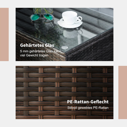 Outsunny Garten Beistelltisch Couchtisch Gartentisch Balkontisch Polyrattan Braun 85 x 50 x 39 cm