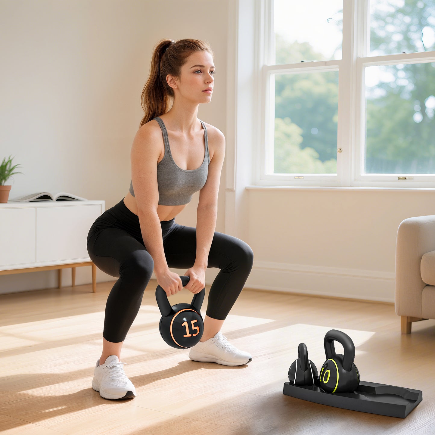 مجموعة SPORTNOW Kettlebell، 3 Kugelhanteln 2,2 كجم/4,5 كجم/6,8 كجم، Kunststoffhülle، Schwarz