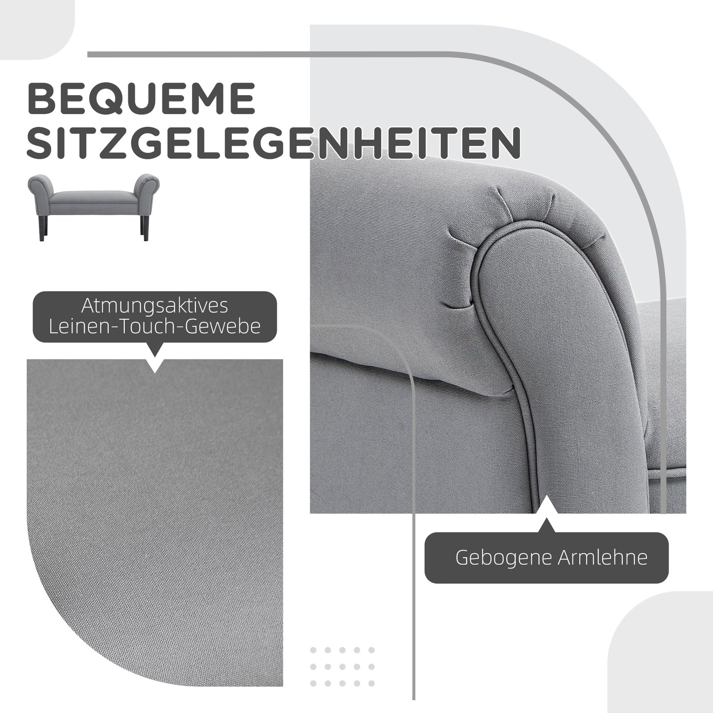 HOMCOM Sitzbank، Bettbank، Robust Bauweise، weiche Polsterung، 102x36x51 سم، Grau