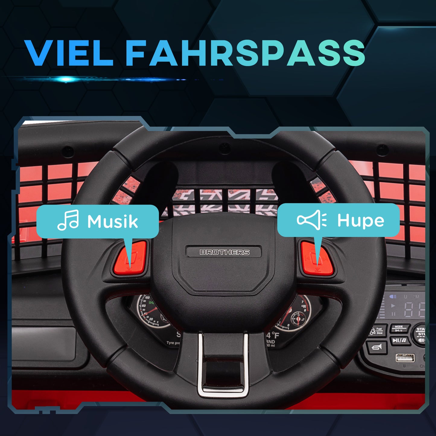 AIYAPLAY Kinder-Elektroauto mit sanfter Federung, fernsteuerbar, LED-Lichter, Hupe, 12V-Motoren, aus Kunststoff und Metall, Rot