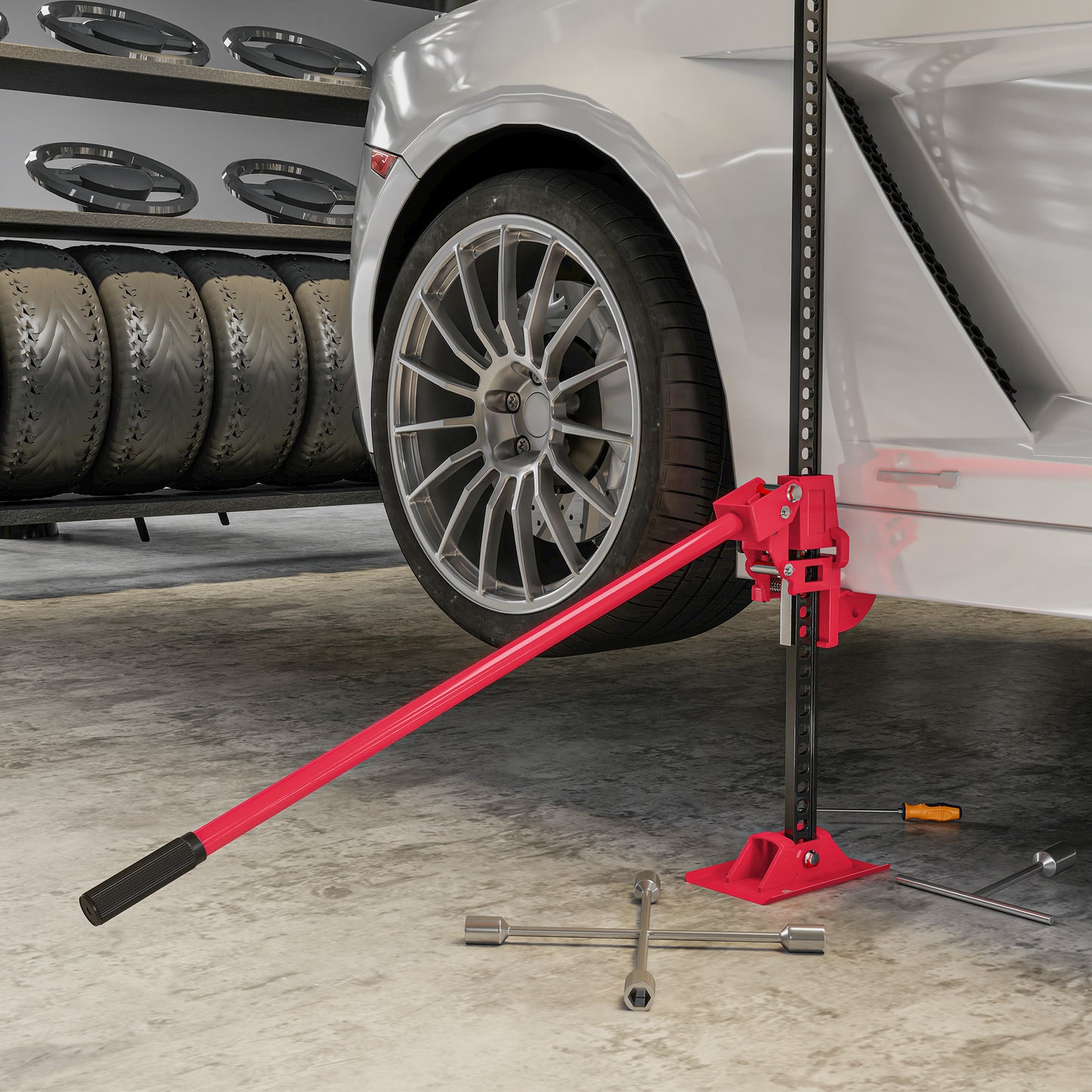 HOMCOM Farm Jack Wagenheber 135 cm 3000 kg Tragkraft Offroad Stockwinde aus Stahl Rot+Schwarz