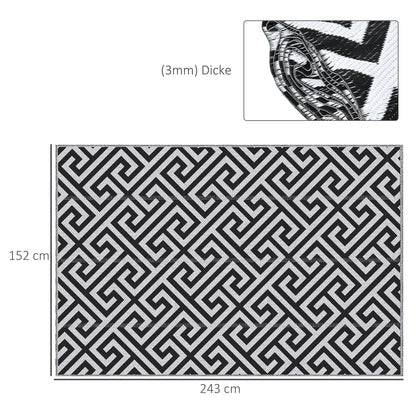 Outsunny Outdoor-Teppich, beidseitig nutzbar, strapazierfähig, Rand gegen Ausfransen, schwarz+weiß, 152 x 243 cm