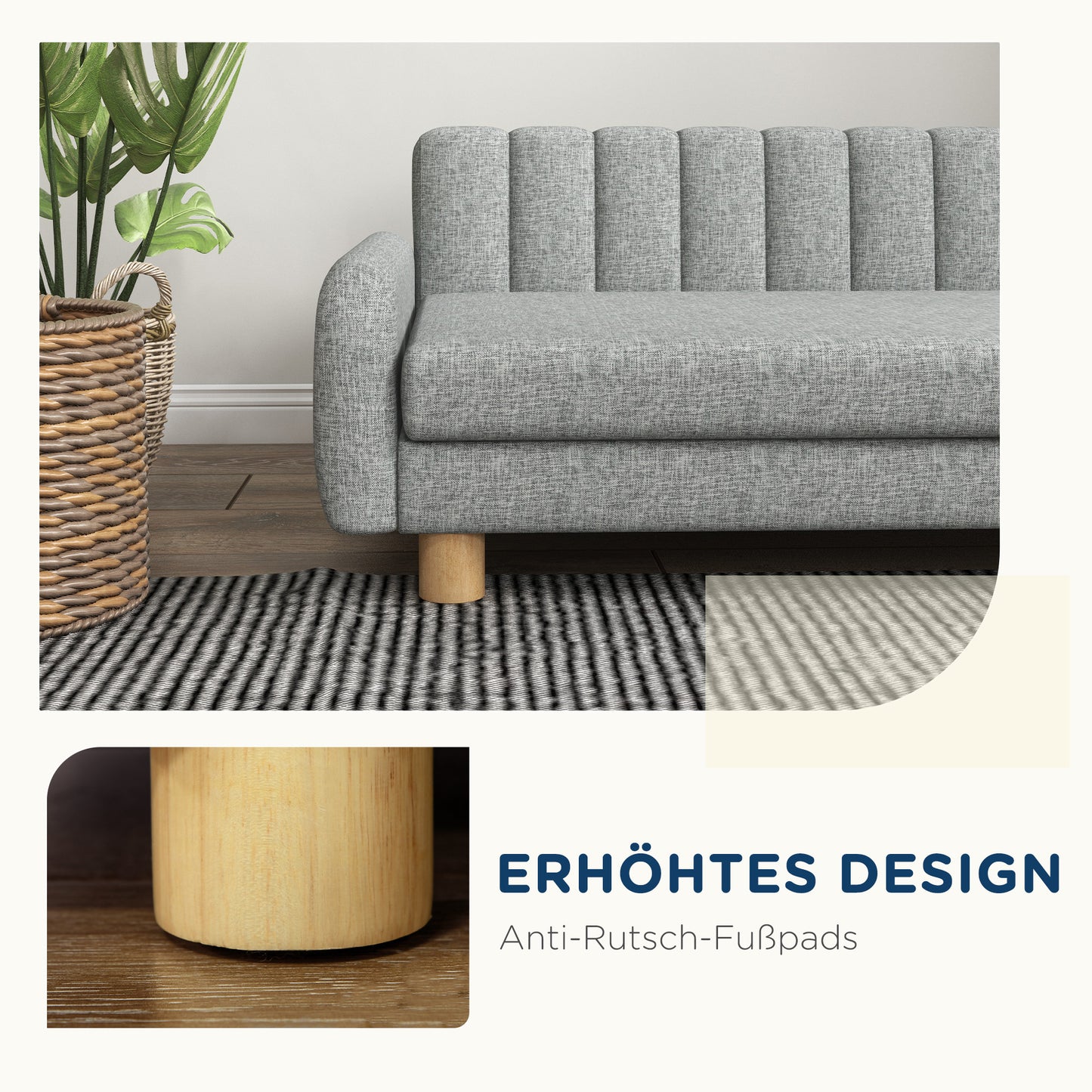 PawHut Hundebett، weiches Kissen، غسالة Bezug، rutschfeste Füße، غراو، 94B x 61T x 40H سم