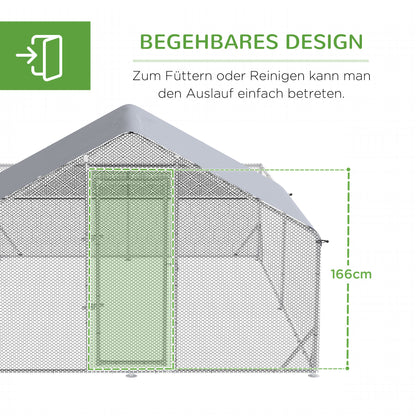 PawHut Zwerghühnerstall, wetterbeständig, begehbarer Stall, Stahlgitter, 400 cm x 300 cm x 195 cm, Silber