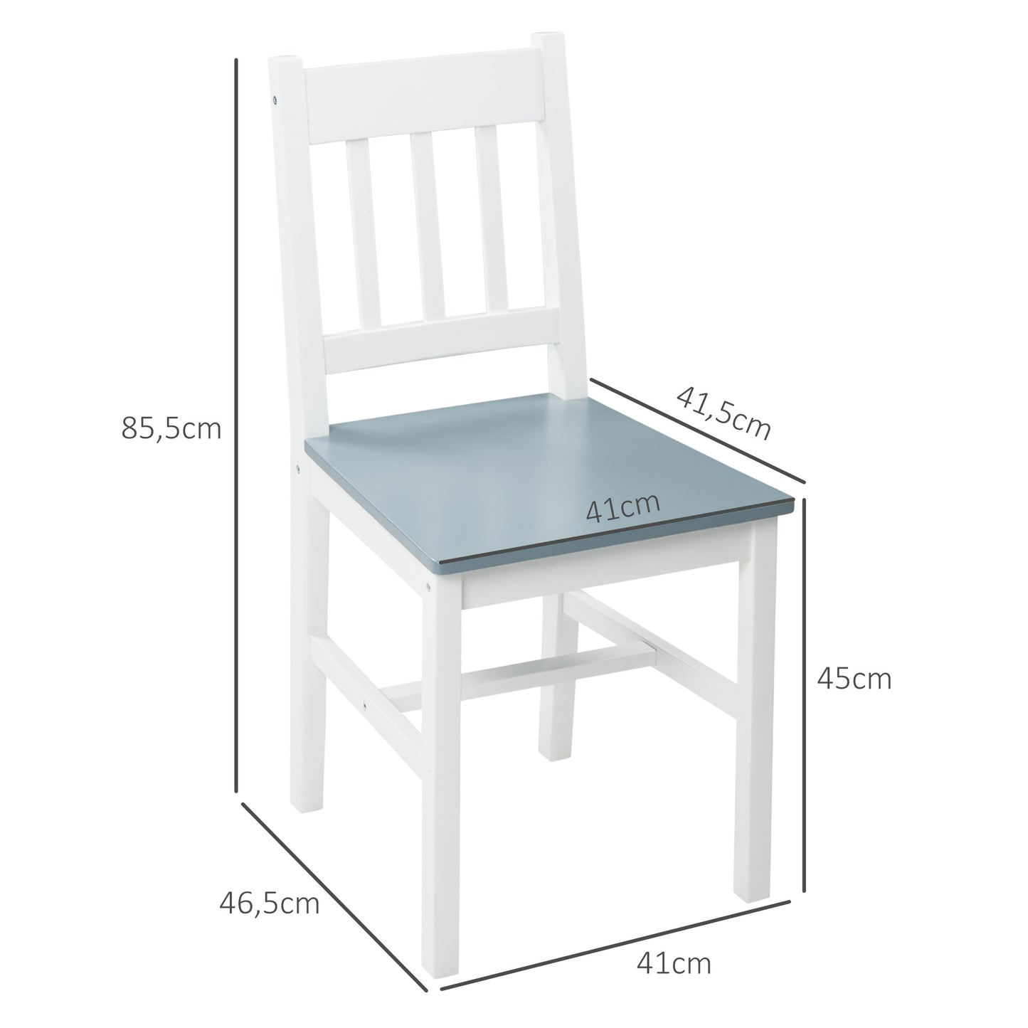 HOMCOM 2er-Set Esszimmerstühle Küchenstühle Stühle, Massivholz, 41 cm x 46,5 cm x 85,5 cm, Weiß