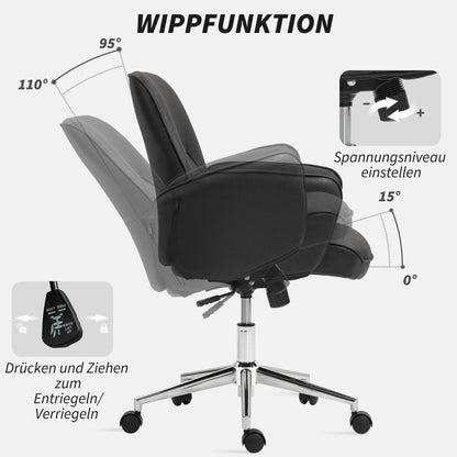 Vinsetto Bürostuhl, höhenverstellbar, atmungsaktiver Bezug, Wippfunktion, bis 120 kg, Schwarz