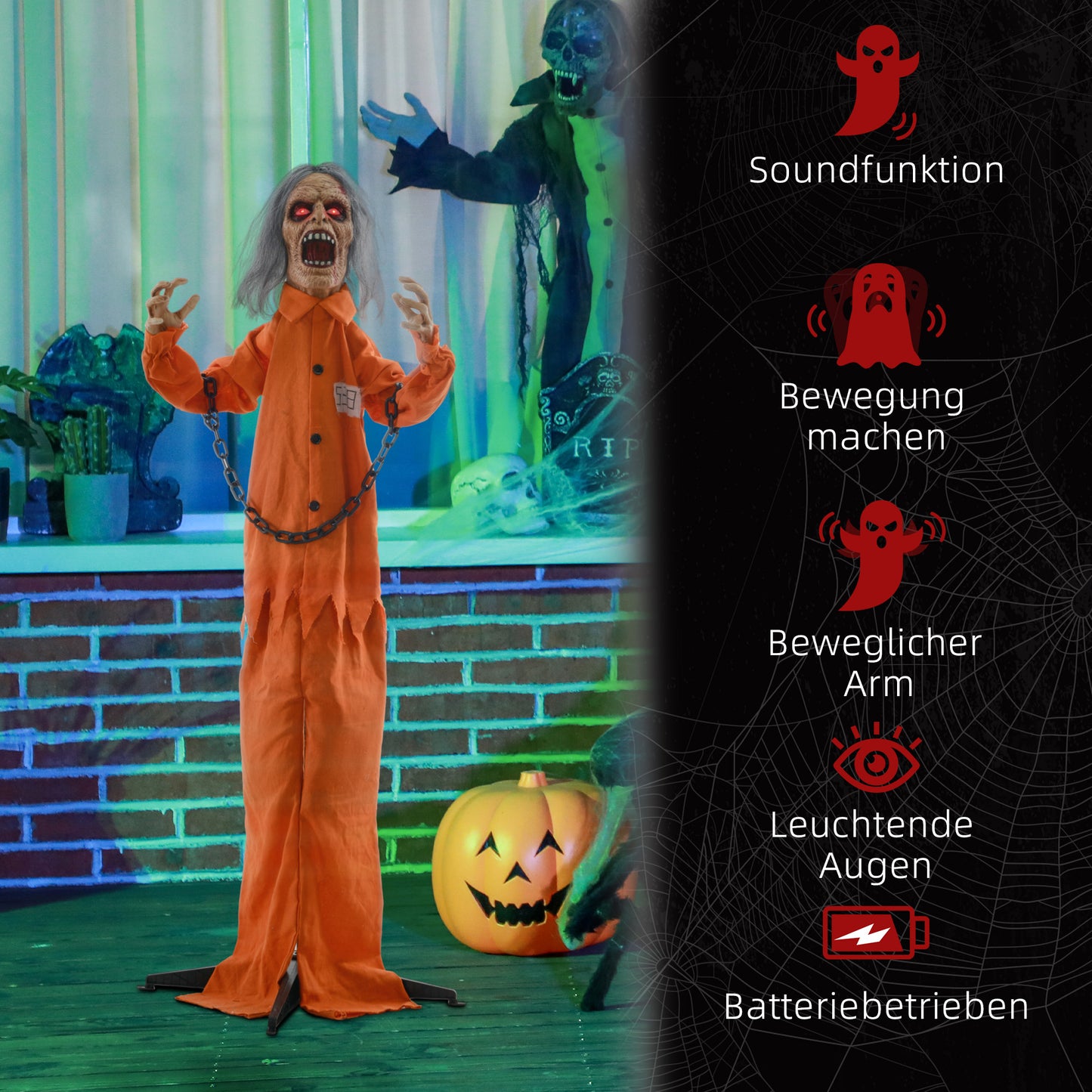 HOMCOM Gefangenen-Geist, Helloweendeko, gruselige Laute, rote Augen, beweglich, Orange