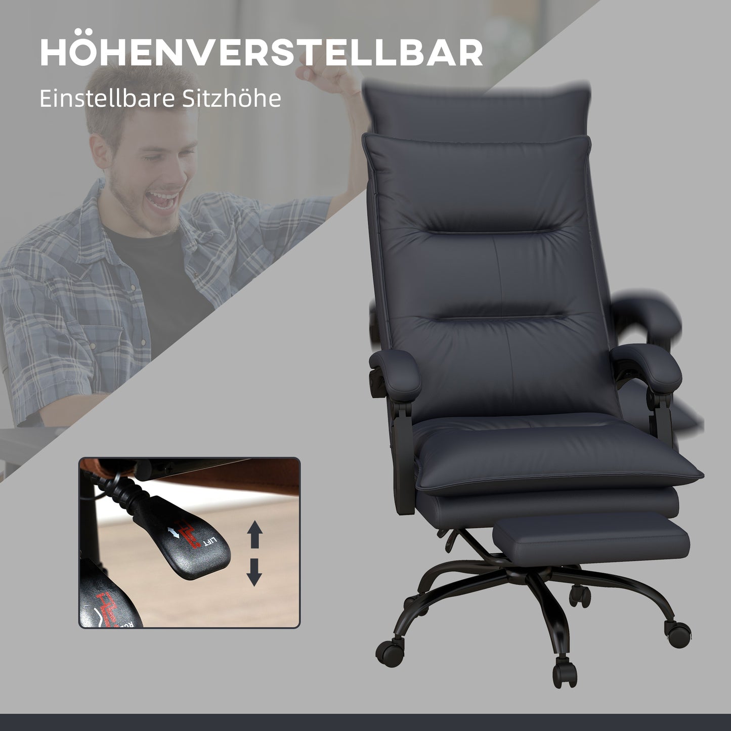 Vinsetto Bürostuhl mit Massagefunktion & Heizfunktion, Fußstütze, bis 120 kg, Dunkelgrau