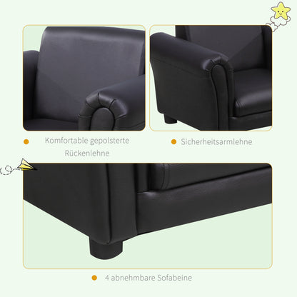 HOMCOM Kindersessel mit Fußhocker Kindercouch Kindersofa Minisofa für 1,5-3 Jahre Kinder Kindermöbel Holz Schwarz 54 x 42 x 41 cm