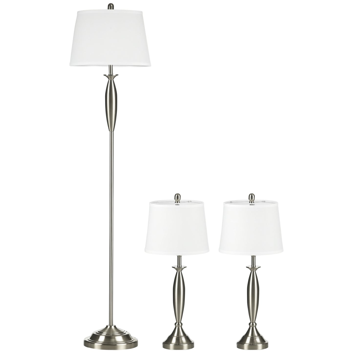HOMCOM 3-teiliges Leuchten-Set. 1 Stehleuchte, 2 Tischleuchten, Leinenoptik; 38 cm x 38 cm x 158 cm, Silber + Weiß