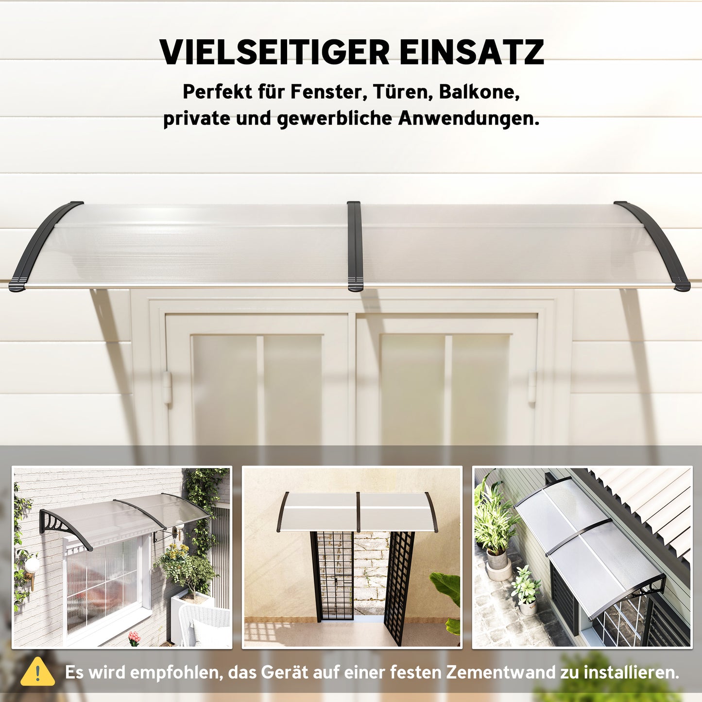 Outsunny Pultvordach Vordach für Haustür 75x195x23 cm Überdachung 5mm Polycarbonat Sonnenschutz Regenschutz für draußen Alu Transparent