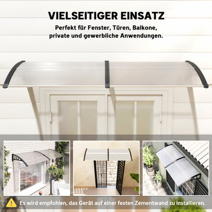 Outsunny Pultvordach Vordach für Haustür 75x195x23 cm Überdachung 5mm Polycarbonat Sonnenschutz Regenschutz für draußen Alu Transparent