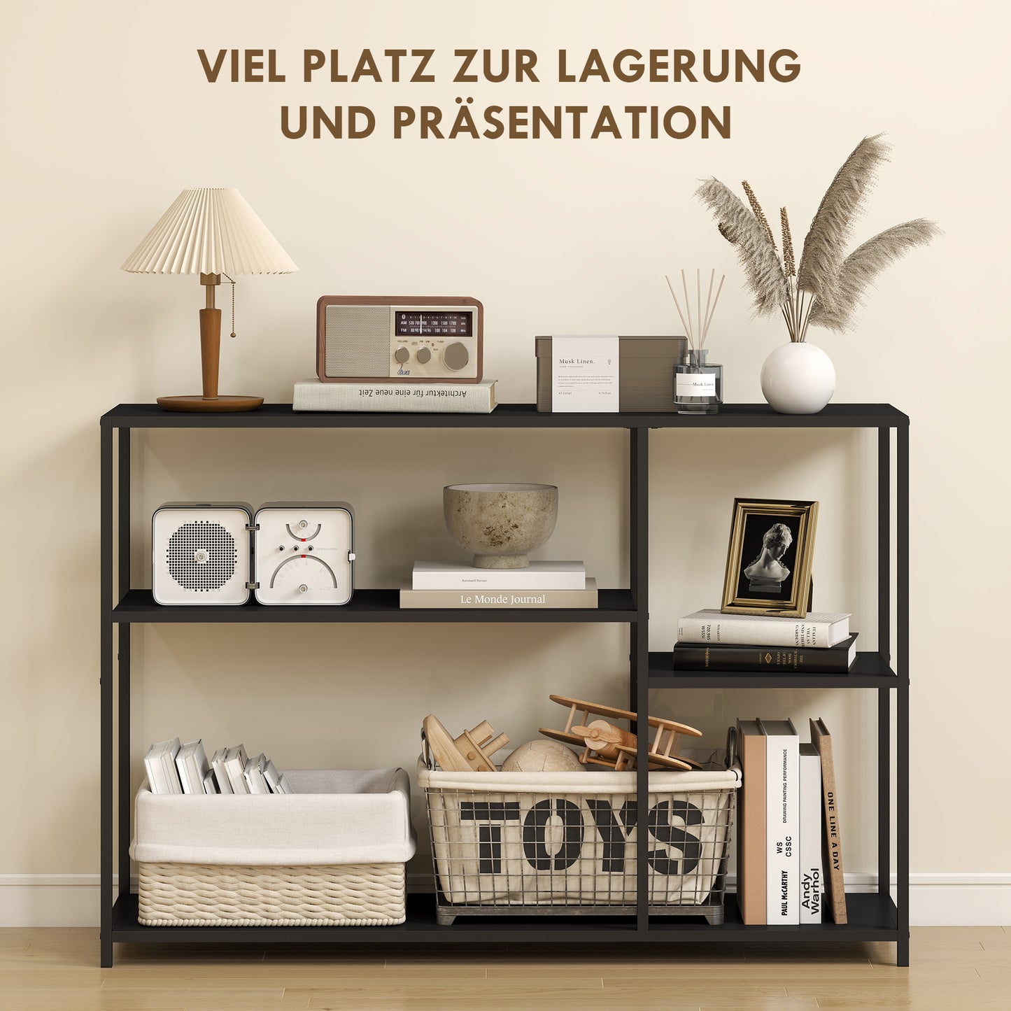 HOMCOM Konsolentisch, 4 Ebenen, Stahlrahmen, für Flur, Wohnzimmer, Schwarz