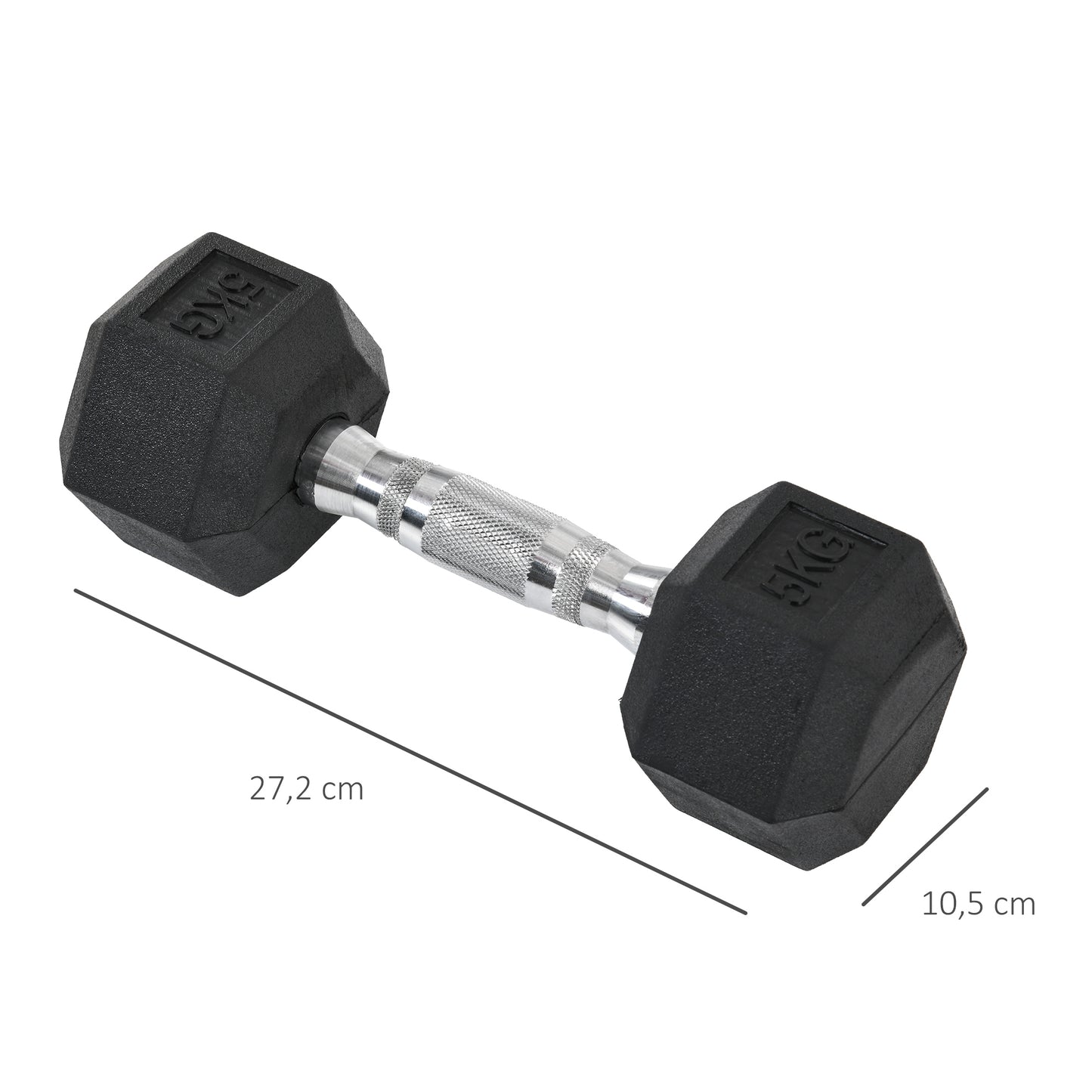 HOMCOM Hexagon Hanteln, 2er Set Hanteln mit gerändeltem Griff, Kurzhantelset aus Gusseisen, 2 x 5 kg, Kurzhanteln für Männer Frauen, Zuhause, Fitnessstudio, Krafttraining