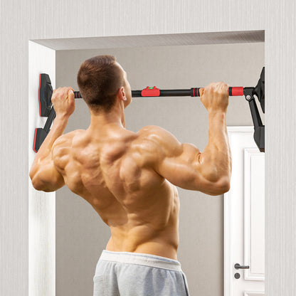 SPORTNOW Klimmzugstange, verstellbar 81-107cm, Wasserwaage, 6-Punkt-Unterstützung, Metall, Schwarz/Rot